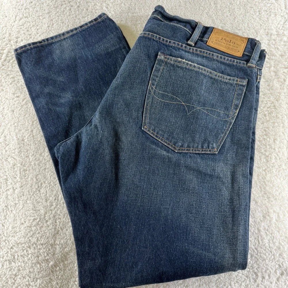 Polo Ralph Lauren Mens‎ Dark Blue Hampton Relaxed Straight Leg Denim Jeans 38x30